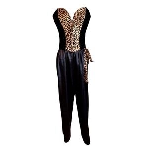 Fredericks of Hollywood Leopard Velvet Corset and Satin Pants Set Black Large
